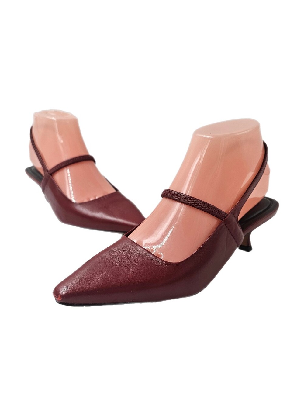 Vince Venice Crimson Leather Pointed Toe Slingback Kitten Heel Pumps Size 6M New